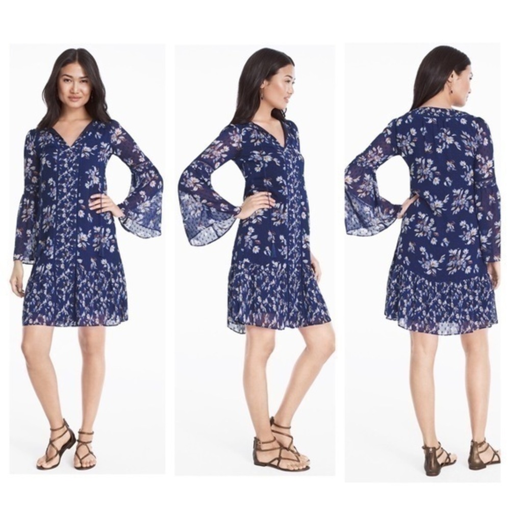 WHBM Blue Lace Inset Floral Shift Dress S Small JJ30
